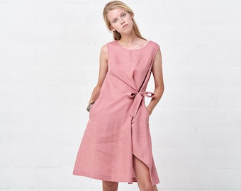 Linen Boho Bridesmaid Evening Dress, Party Cocktail Midi Sleeveless Dress For Women