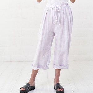 Women&#39;s Linen Maternity Wide Leg Pants with Drawstring