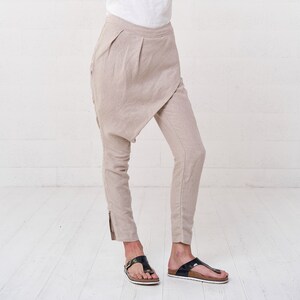 Womens Drop Crotch Linen Pants, Loose Harem Pants For Women image 4