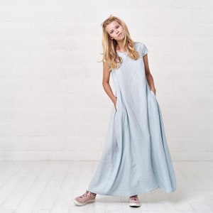 Women's Long Linen Kaftan Maxi Dress, Linen Wedding Dress For Women