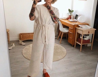 Elegant Linen Wide Leg Jumpsuit, Linen Jumpsuit Women, Linen Summer Jumpsuit For Women