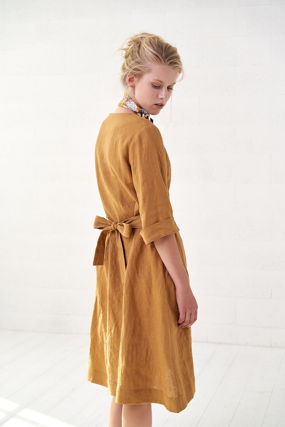 etsy linen wrap dress