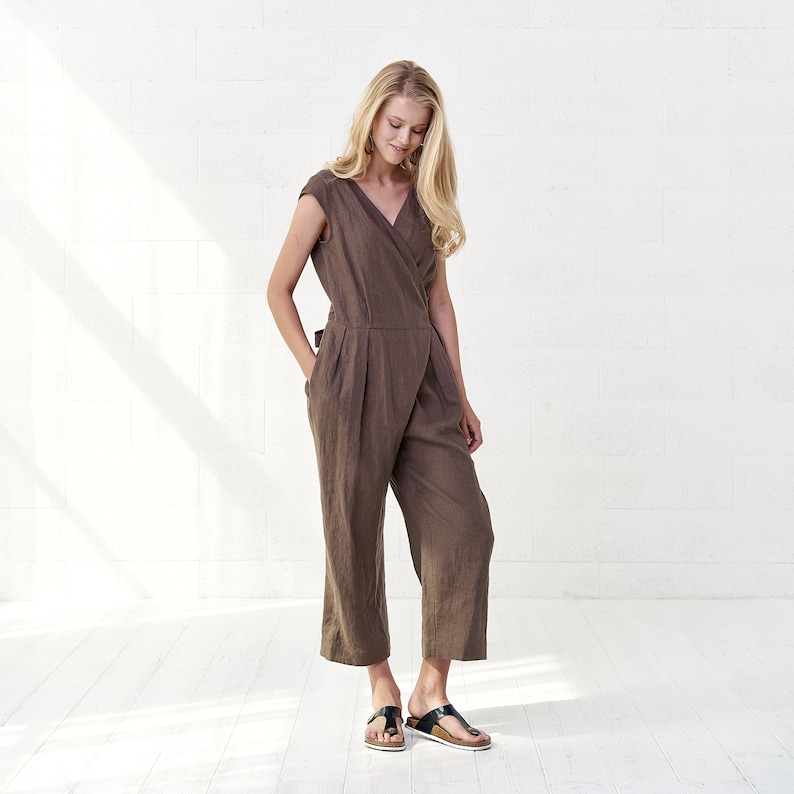 Summer Linen Wrap Harem Jumpsuit Plus Size Linen Overalls for Etsy