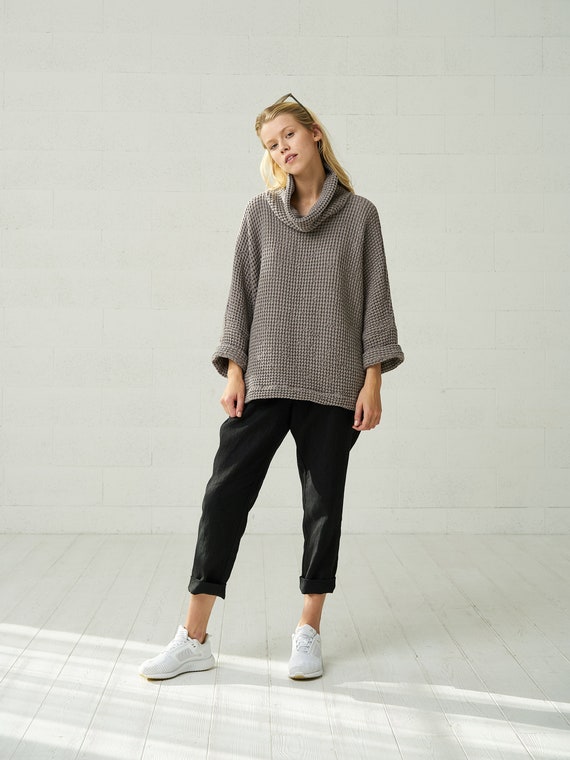 Womens Linen Chunky Oversized Fall Sweater Boho Autumn Cardigan