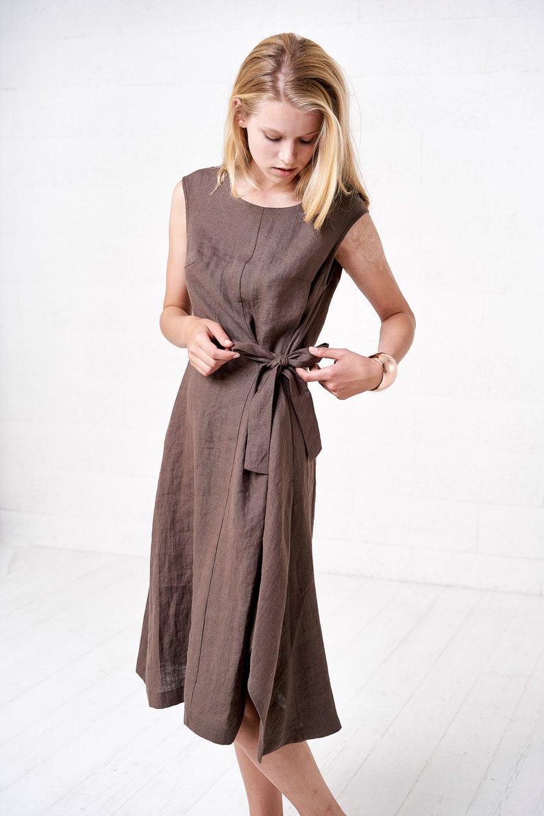 Women's Organic Linen Midi Dress Airy Summer Linen Wrap - Etsy