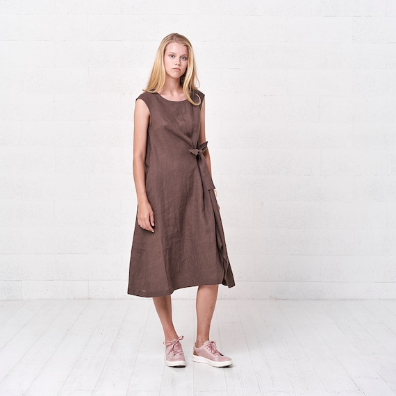 linen wrap midi dress