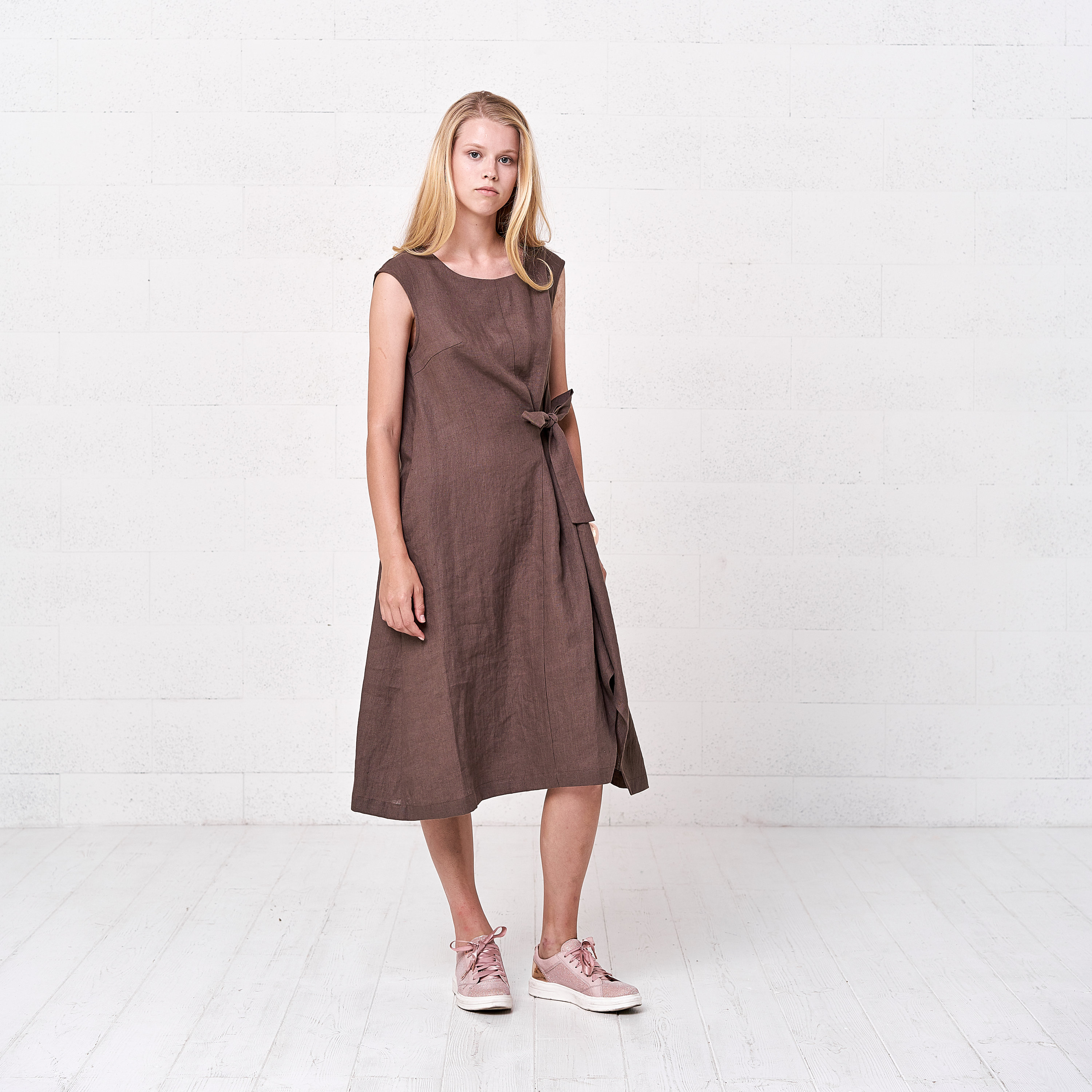 Women's Organic Linen Midi Dress Airy Summer Linen Wrap | Etsy