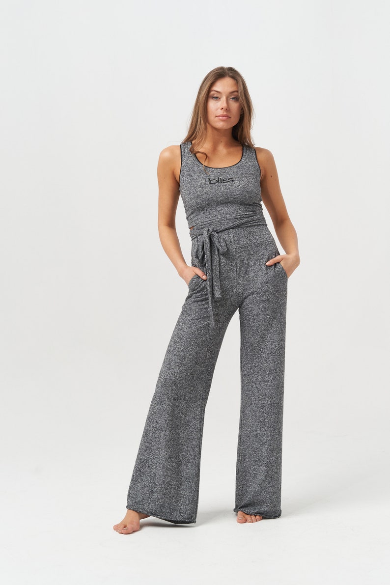 High Waist Hemp Trousers, Grey Yoga Lounge Pants image 2