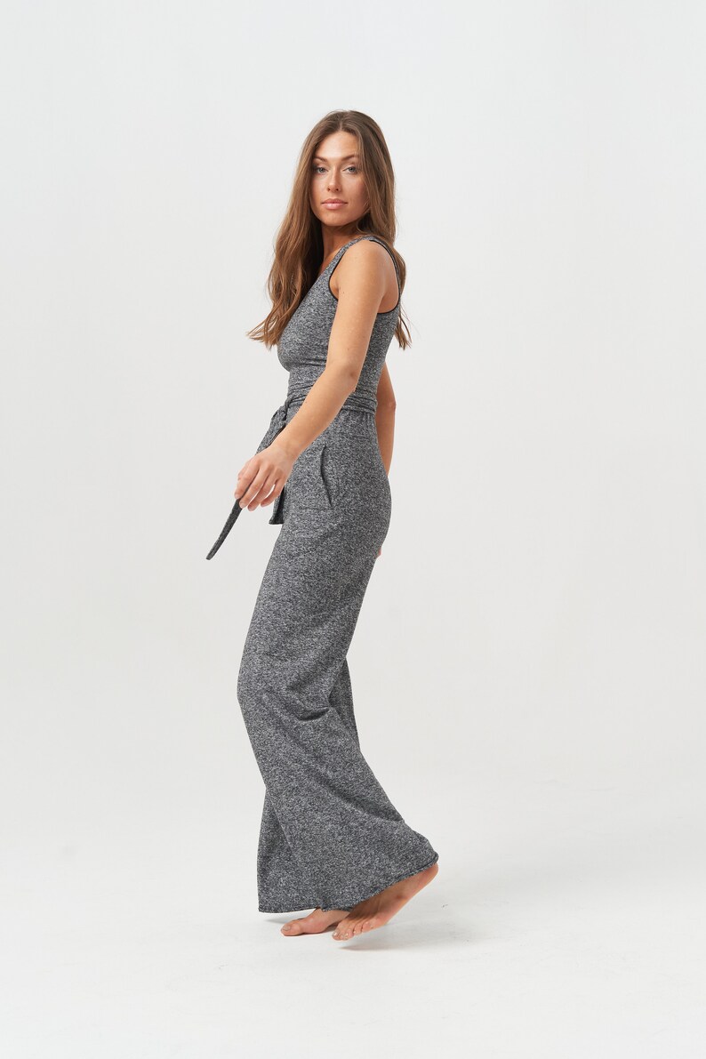 High Waist Hemp Trousers, Grey Yoga Lounge Pants image 4