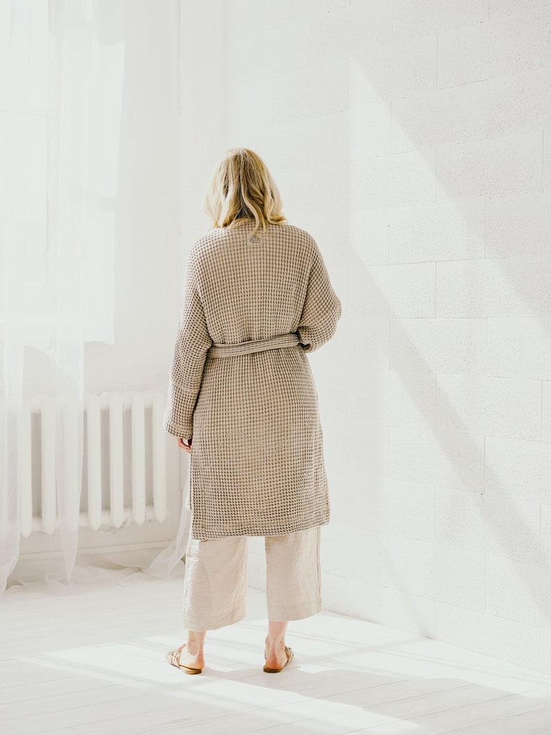 Warp Waffle Linen Kaftan Jacket Boho Linen Cardigan For Women