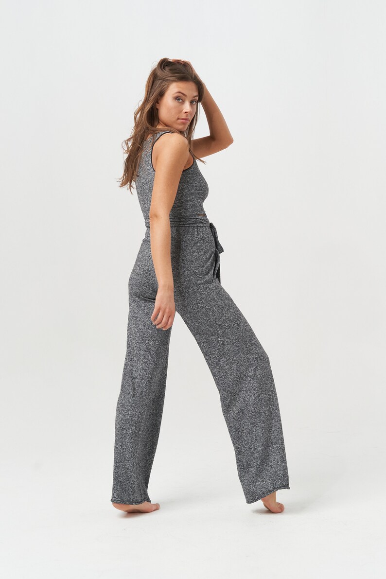 High Waist Hemp Trousers, Grey Yoga Lounge Pants image 7