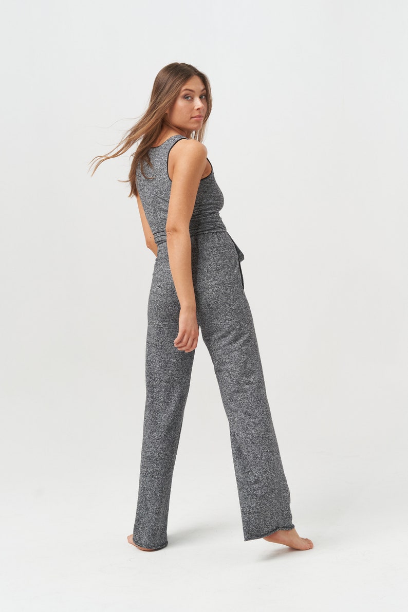 High Waist Hemp Trousers, Grey Yoga Lounge Pants image 6