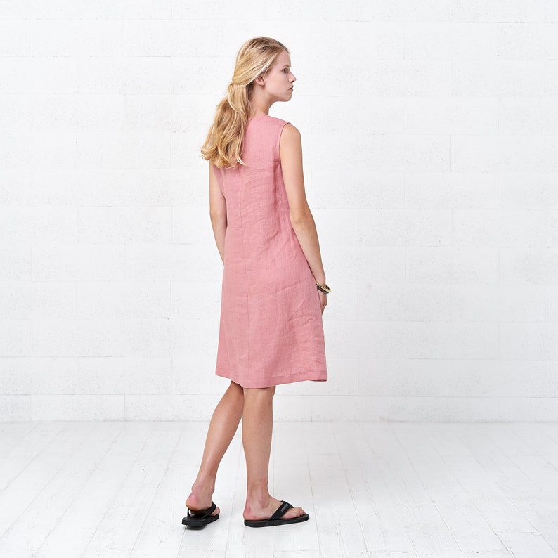 Pink Shift Linen Wrap Dress, Boho Womens Linen Dresses image 4