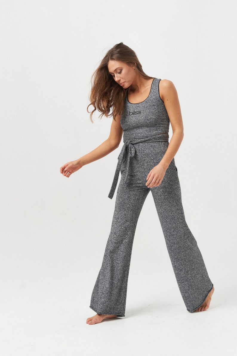 High Waist Hemp Trousers, Grey Yoga Lounge Pants image 5