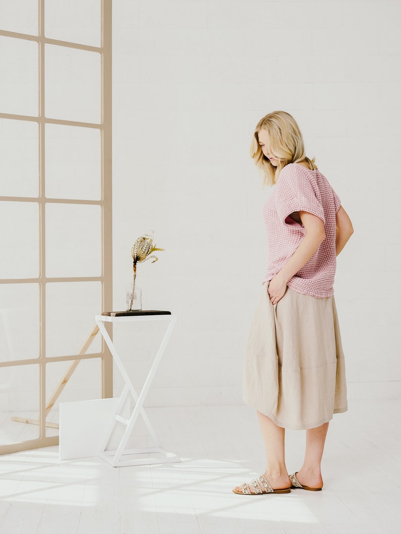 Cream Long Linen Skirt, High Waisted Linen Skirt For Women image 2
