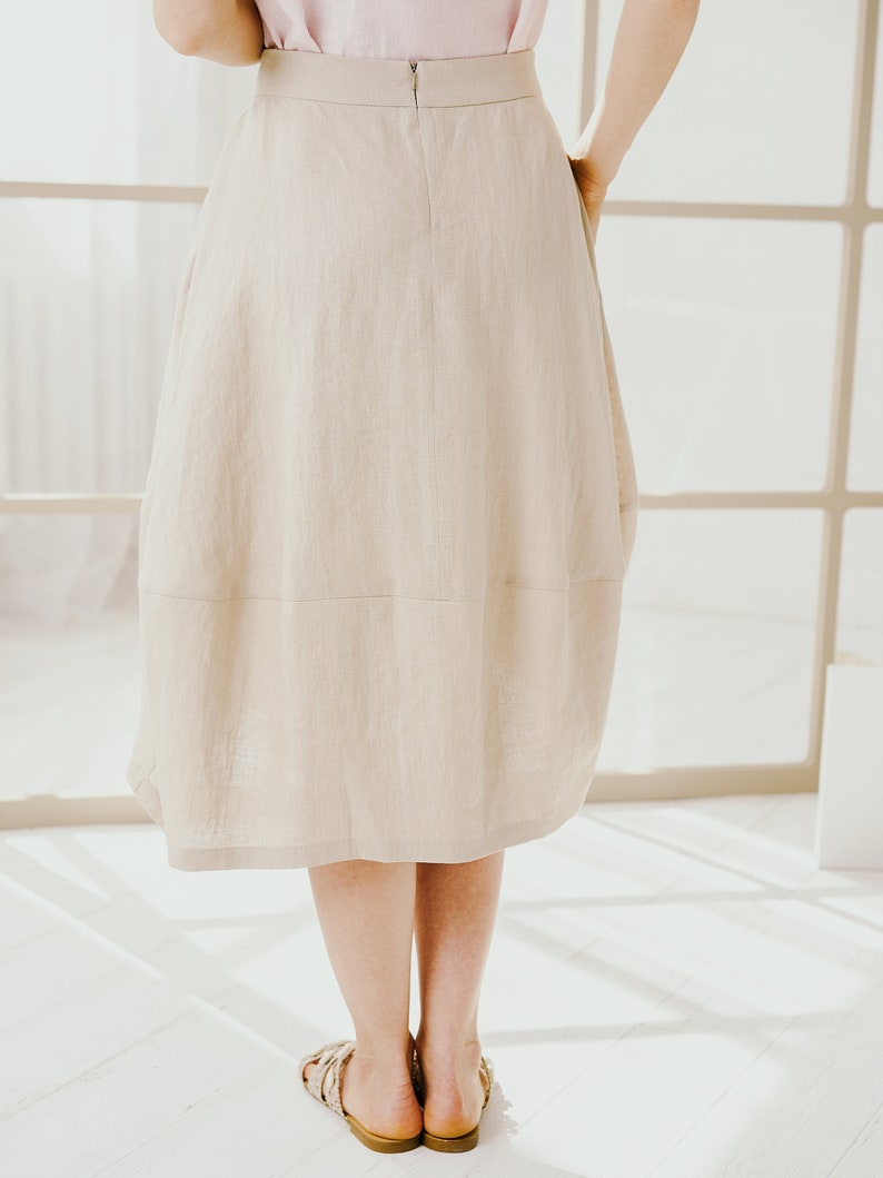 Cream Long Linen Skirt, High Waisted Linen Skirt For Women image 7