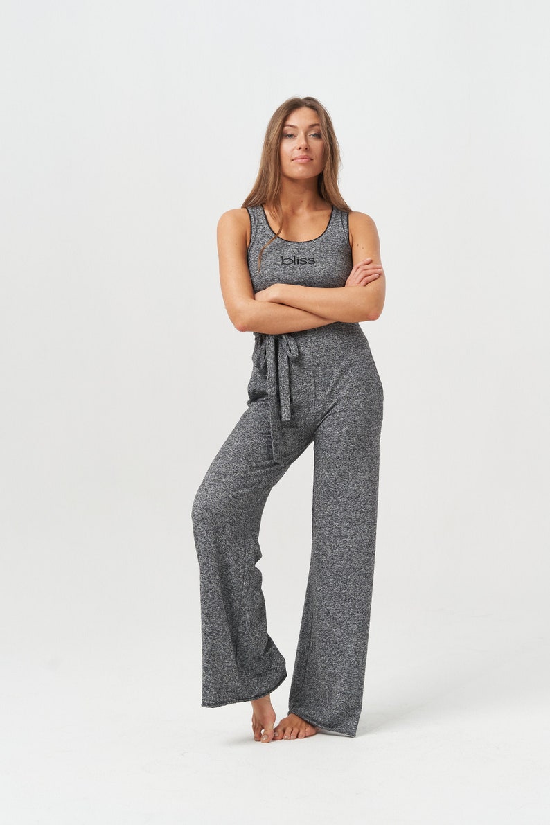 High Waist Hemp Trousers, Grey Yoga Lounge Pants image 1