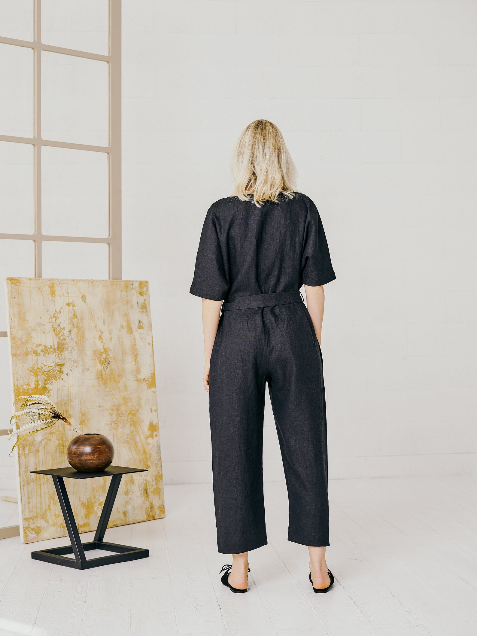Loose Summer Black Linen Overalls Linen Wide Leg Jumpsuit for Etsy