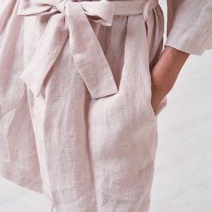 Light Linen Short Kimono Robe, Linen Bathrobe Women image 5