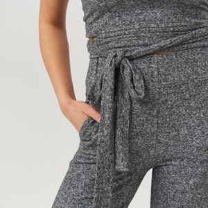 High Waist Hemp Trousers, Grey Yoga Lounge Pants image 8