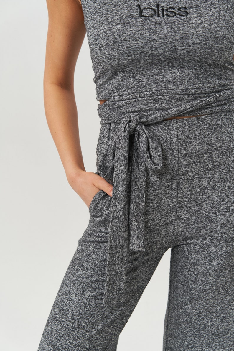 High Waist Hemp Trousers, Grey Yoga Lounge Pants image 8