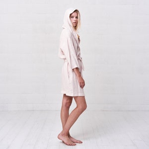 Light Linen Short Kimono Robe, Linen Bathrobe Women image 6