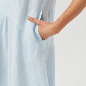 Linen Midi Boho Wedding Dress, Blue Long Evening Dress image 6