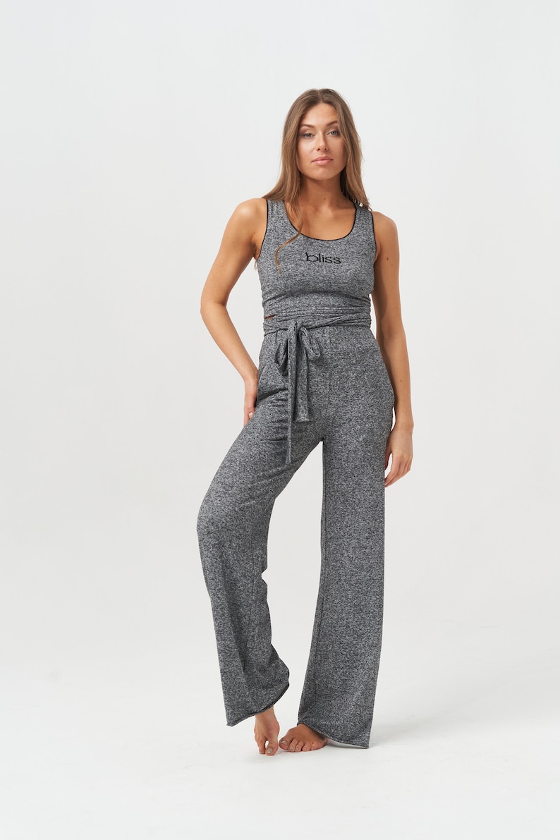High Waist Hemp Trousers, Grey Yoga Lounge Pants image 3