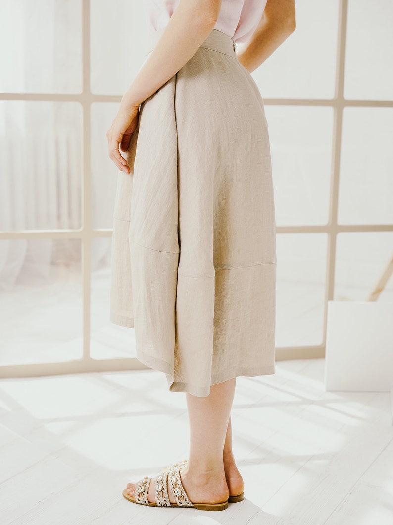 Cream Long Linen Skirt, High Waisted Linen Skirt For Women image 6