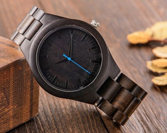 Reloj personalizado, Reloj de madera grabado, Reloj de hombre, Reloj casual de madera, Regalo de cumpleaños para él, Regalo personalizado, Reloj de pulsera analógico de madera de ébano