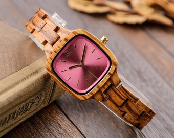 Reloj personalizado, reloj grabado para mujer, regalo de cumpleaños personalizado, reloj de madera personalizado, reloj casual de madera para ella, ideas de regalo de dama de honor