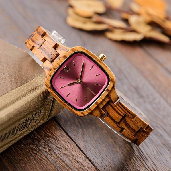 Montre personnalisée, montre gravée pour femme, cadeau d'anniversaire personnalisé, montre en bois personnalisée, montre décontractée en bois pour elle, idées cadeau de demoiselle d'honneur