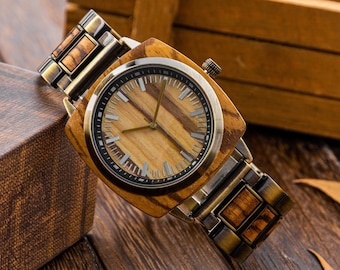 Personalized Watch for Men, Custom Watch, Wood Watch, Engraved Watch, Christmas Gift for Dad Husband Boyfriend, Wooden Watch for Him