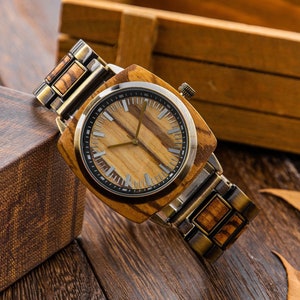 Personalized Watch for Men, Custom Watch, Wood Watch, Engraved Watch, Christmas Gift for Dad Husband Boyfriend, Wooden Watch for Him