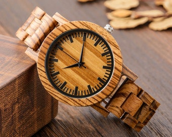 Engraved Watch, Custom Watches for Men, Wooden Wrist Watch, Wood Watch for Him, Christmas Gift for Husband Boyfriend