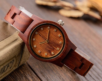 Reloj de madera personalizado para mujer, reloj de madera grabado, reloj personalizado para su regalo de cumpleaños para esposa, novia, madre, hija, 28 mm