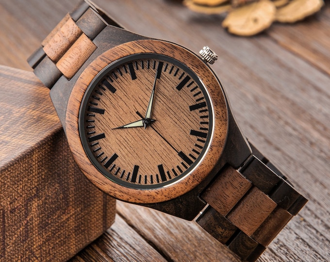 Men's Wood Watch, Engraved Watch, Anniversary Gift for Him, Personalized Wood Watch, Birthday Gift for Dad Husband, Father's Day Gift