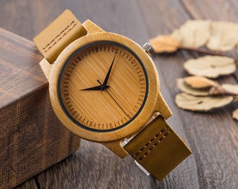 Engraved Wood Watch, Bamboo Watch,  Custom Watch for Men, Groomsmen Gift Watches, Gift for Boyfriend, Anniversary Gift