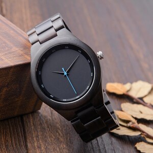 Personalized Christmas Gifts, Engraved Wood Watch, Wooden Men&#39;s Casual Watch, Ebony Wood Wrist Watch, Gift for Dad Husband Boyfriend Son