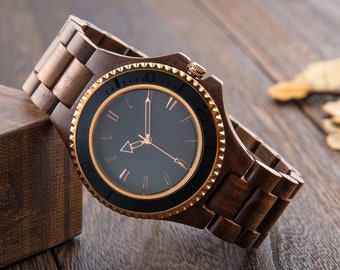 Engraved Walnut Wood Watch, Anniversary Gift for Men