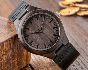 Engraved Wood Watch for Men Custom Engraved Wooden Wristwatch for Him Personalized Birthday Gift for Husband Boyfriend Father Son