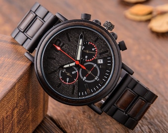 Benutzerdefinierte Holzuhr für Männer, personalisierte Uhr für ihn, Chronographenuhr, Jubiläumsgeschenk für Männer, Weihnachtsgeschenk