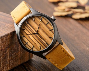 Reloj de madera para hombre, reloj grabado, reloj personalizado para él, reloj de aleación con esfera de cebra, regalo de cumpleaños, regalo de Navidad para esposo e hijo