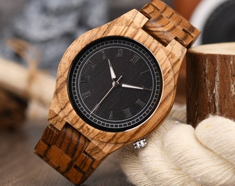 Men's Wood Watch Personalized Casual Wristwatch Anniversary Birthday Gift for Husband Boyfriend Father's Day Gift for Dad