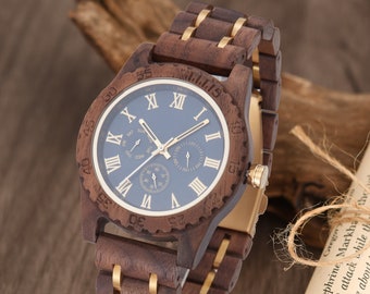 Men's Wood Watch, Engraved Watch, Personalized Watch for Him, Walnut Watch, 5th Anniversary Gift, Birthday Gift for Husband Dad