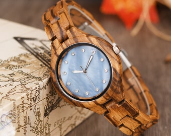 Engraved Wood Watch for Women Mother&#39;s Day Gift Anniversary Gift for Wife Personalized Wood Watch for Her Zebra Analog Wooden Wristwatch
