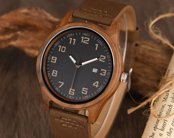 Gravierte Holzuhr für Männer, Holzuhr, personalisierte Uhr, Geburtstagsgeschenk für Ihn, Jubiläumsgeschenk für Ehemann