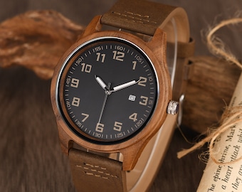 Reloj de madera para hombres, regalo de aniversario para él, reloj de madera grabado, reloj personalizado, regalo de cumpleaños, regalo para papá marido, regalo de padrino