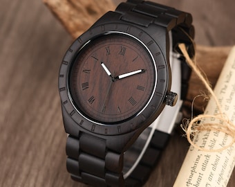 Reloj de madera de ébano grabado, regalo de aniversario para él