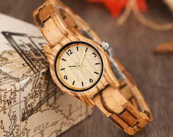 Dameshorloge, houten horloge voor haar, gegraveerd houten horloge, Moederdagcadeau voor moeder, jubileumcadeau voor haar, cadeau voor moeder